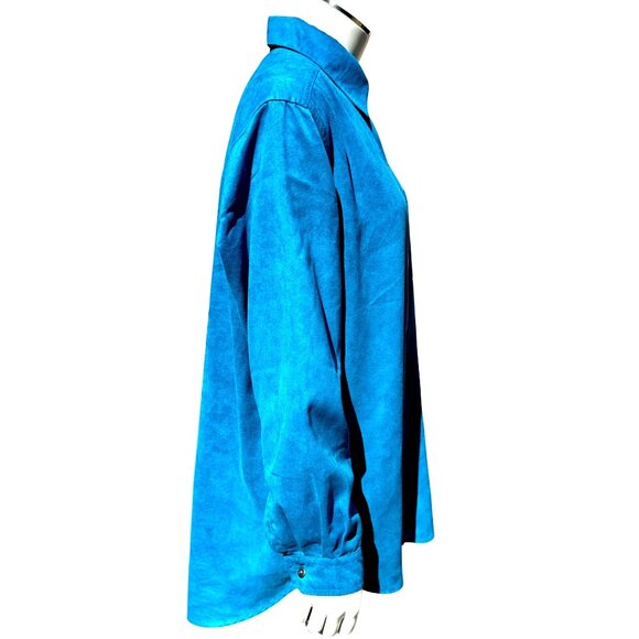 Chicos Design Vintage Turquoise Blue Button Up Tunic Shirt Long Sleeve Faux Sued - Picture 4 of 7
